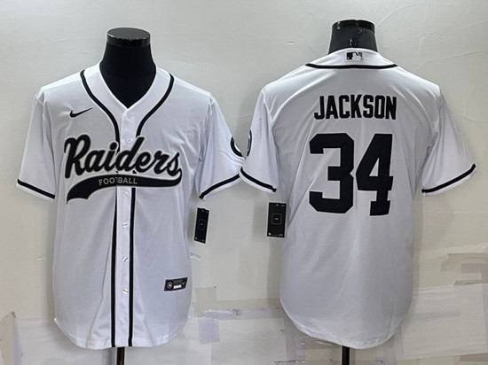 Men's Las Vegas Raiders #34 Bo Jackson White Cool Base Stitched Baseball Jersey